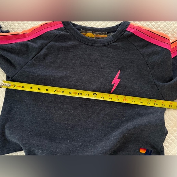 Aviator Nation Bolt Cropped Five Stripe Sweatshirt in Navy w/Neon Stripes SZ L - Picture 13 of 13